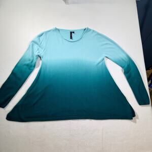 Allie & Rob Flare Hem Tunic Woman's Large Blue Green Teal Soft Knit Jewel Neck